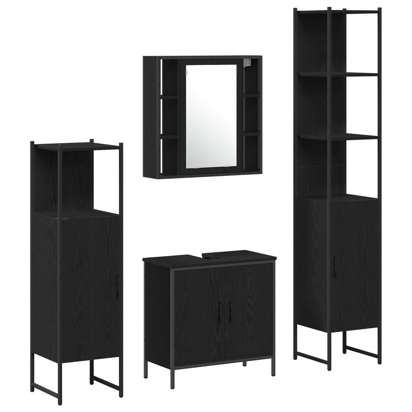 Bathroom Furniture Set with Shelf 4 pcs Black Engineered wood