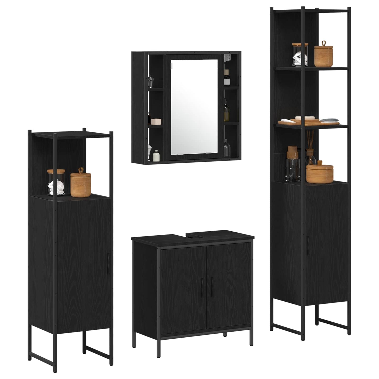 Bathroom Furniture Set 4 pcs Black Engineered wood