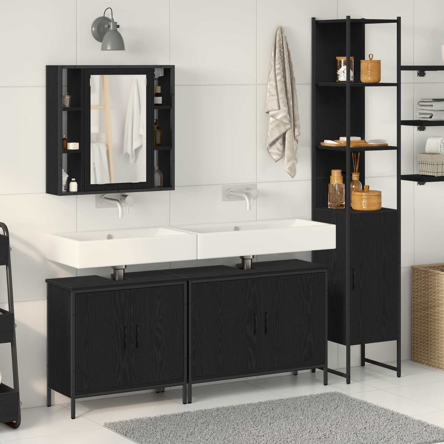 Bathroom Furniture Set with Shelf 4 pcs Black Engineered wood