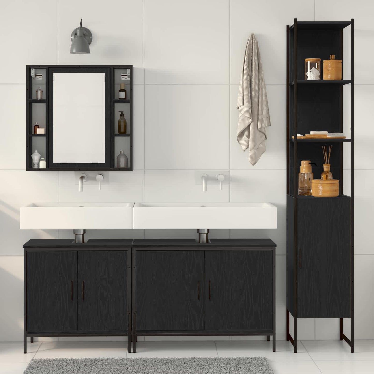 Bathroom Furniture Set 4 pcs Black Engineered wood