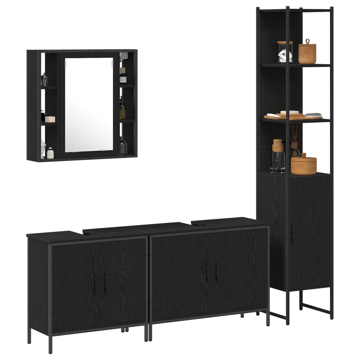 Bathroom Furniture Set 4 pcs Black Engineered wood