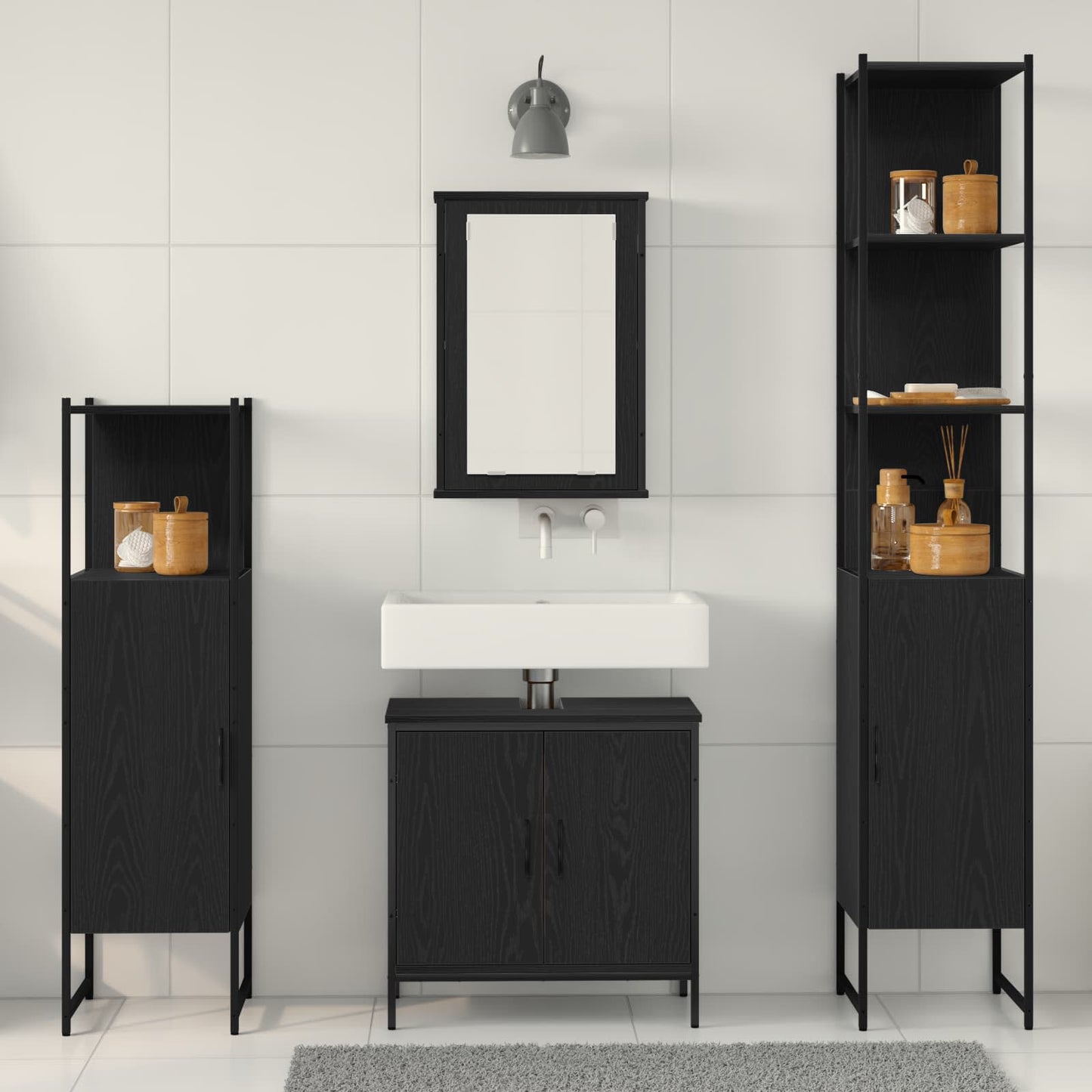 Bathroom Furniture Set 4 pcs Black Engineered wood