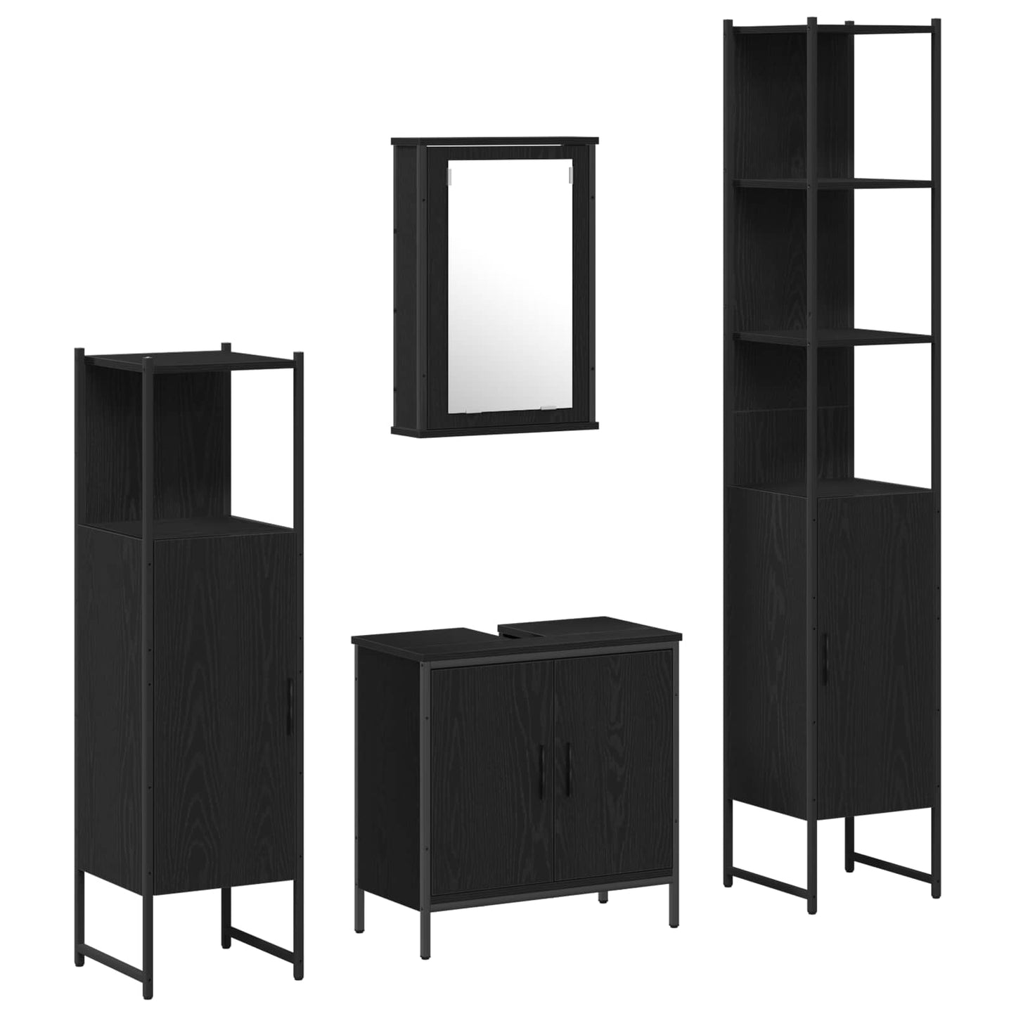 Bathroom Furniture Set 4 pcs Black Engineered wood