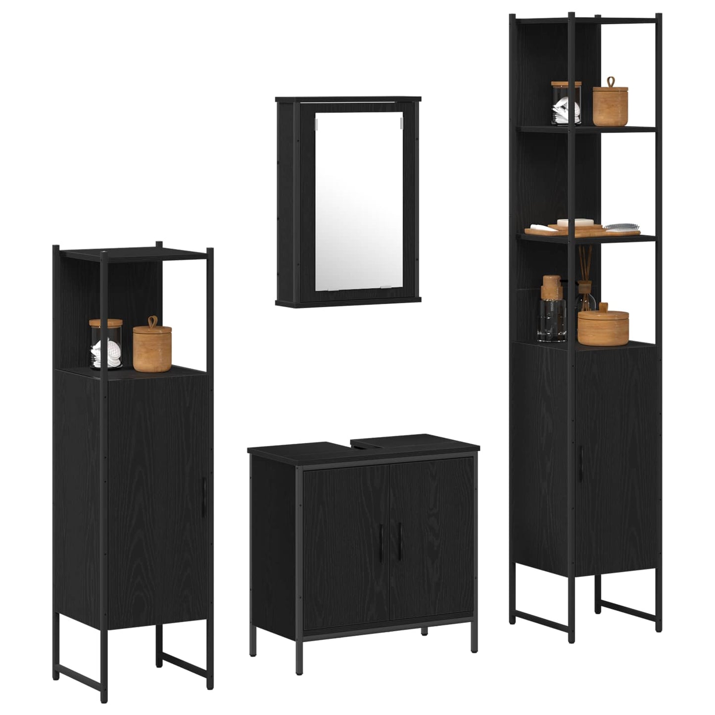 Bathroom Furniture Set 4 pcs Black Engineered wood