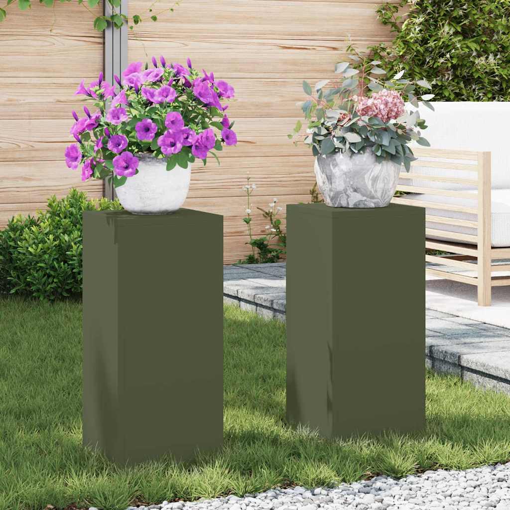 Plant Stand 2 pcs Olive Green 24 x 24 x 55 cm Steel