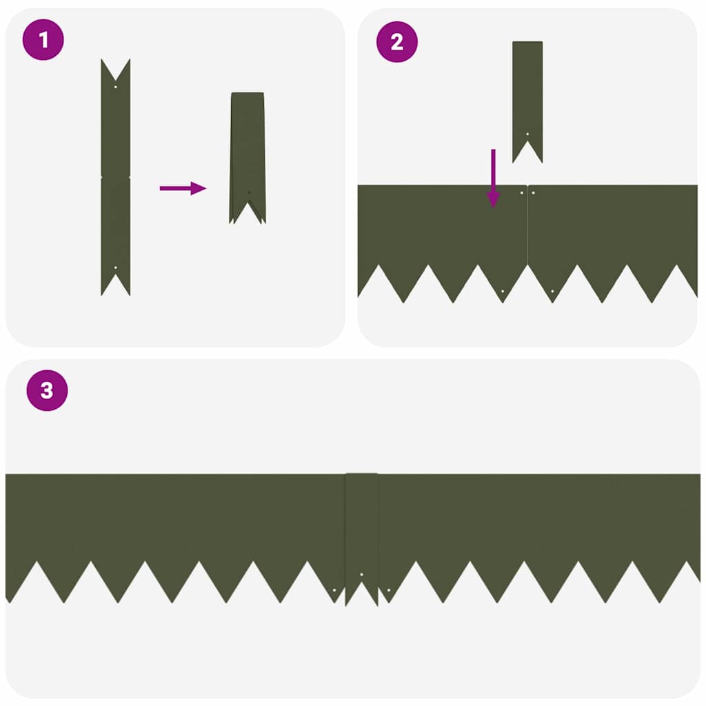 vidaXL Lawn Edgings 10 pcs Olive green 100 x 0.5 x 15 cm Steel