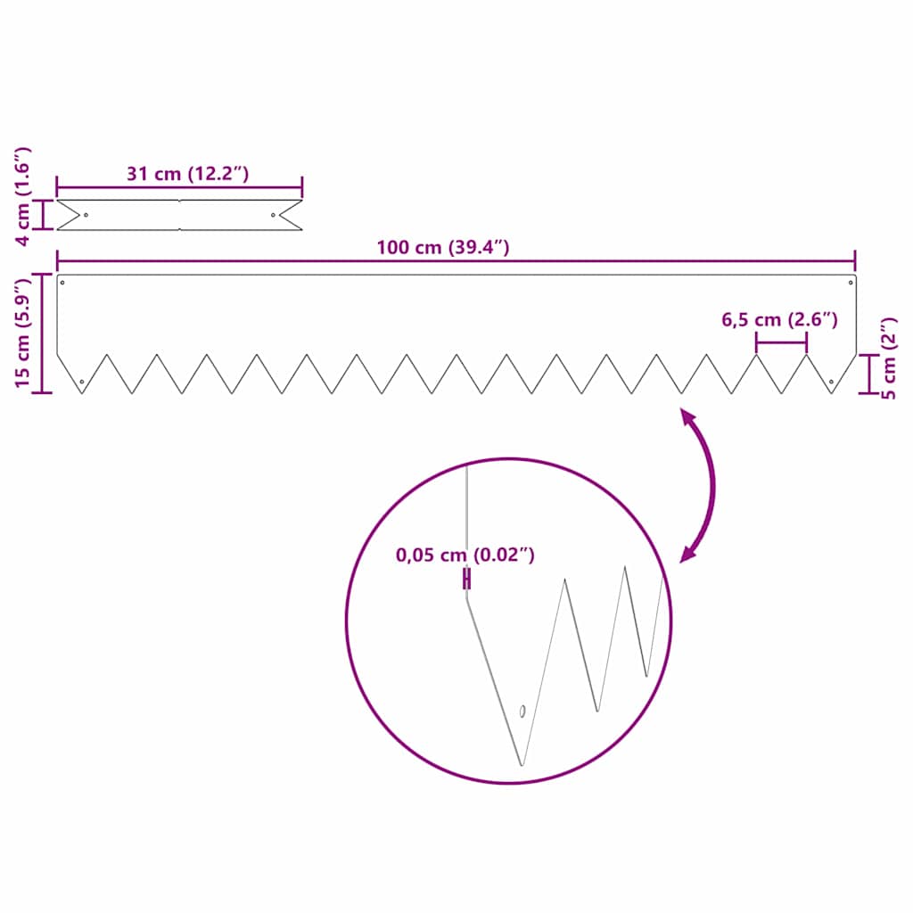 vidaXL Lawn Edgings 50 pcs Silver 100 x 0.5 x 15 cm Stainless steel