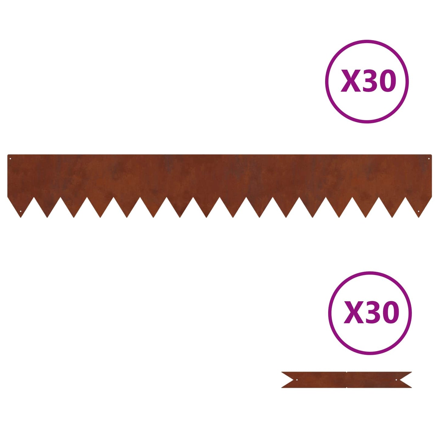 Lawn Edging 30 pcs Rusty 100 x 0.05 x 15 cm Weathering Steel