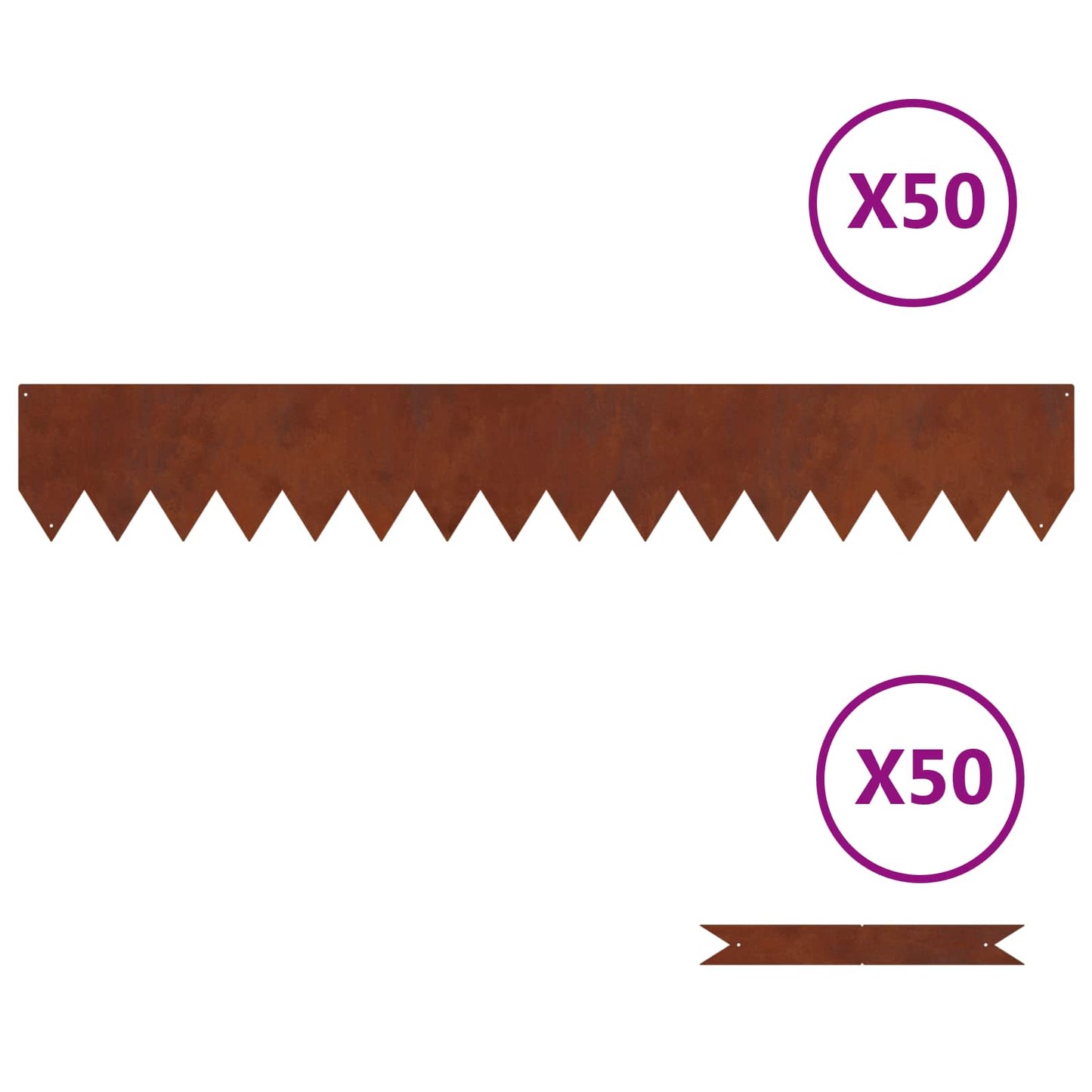 Lawn Edging 50 pcs Rusty 100 x 0.05 x 15 cm Weathering Steel