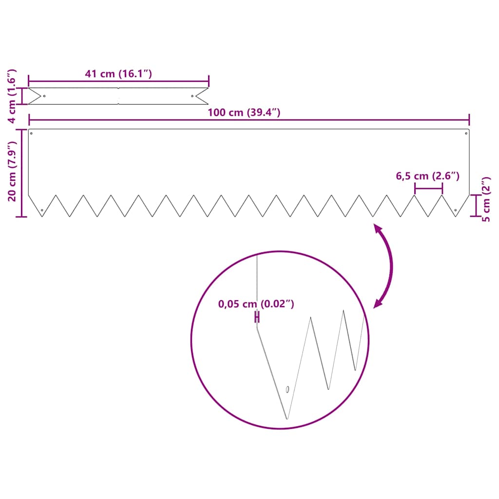 vidaXL Lawn Edgings 20 pcs Anthracite 100 x 0.5 x 20 cm Steel
