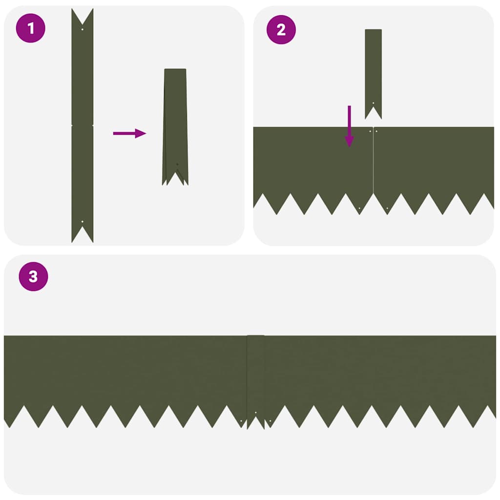 vidaXL Lawn Edgings 10 pcs Olive green 100 x 0.5 x 20 cm Steel