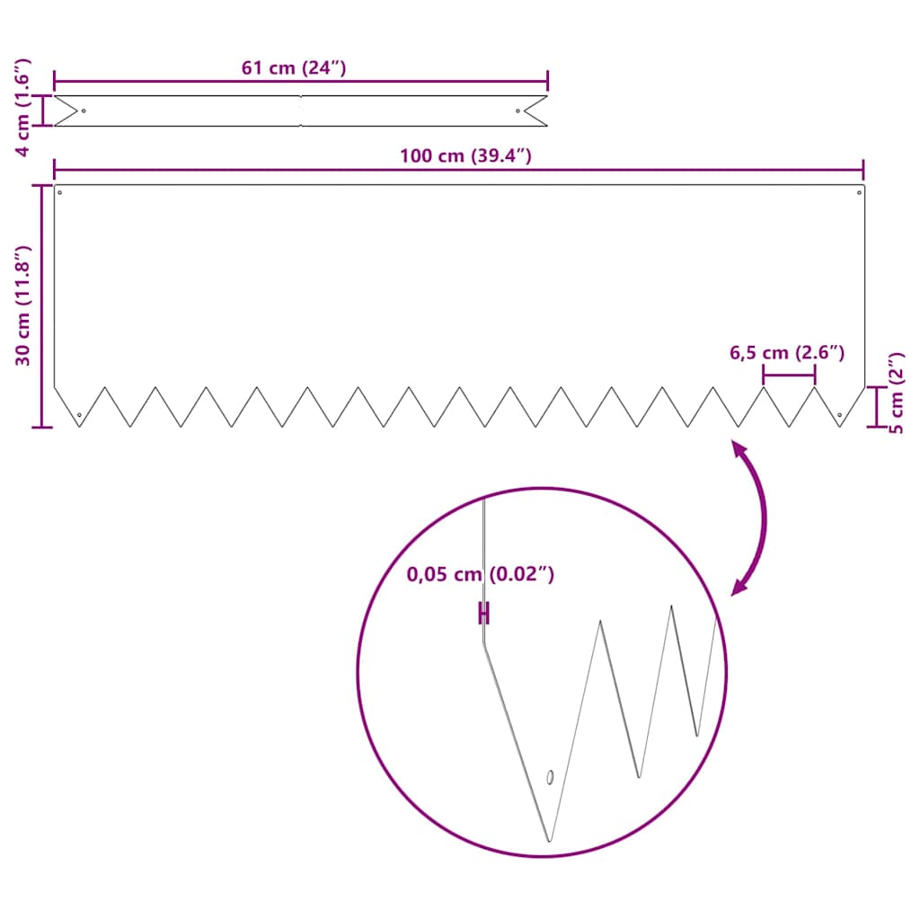 vidaXL Lawn Edgings 20 pcs Black 100 x 0.5 x 30 cm Steel