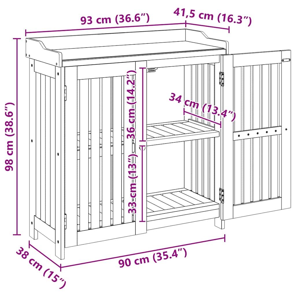 Garden Cabinet Natural 93 x 41.5 x 98cm Solid Acacia Wood
