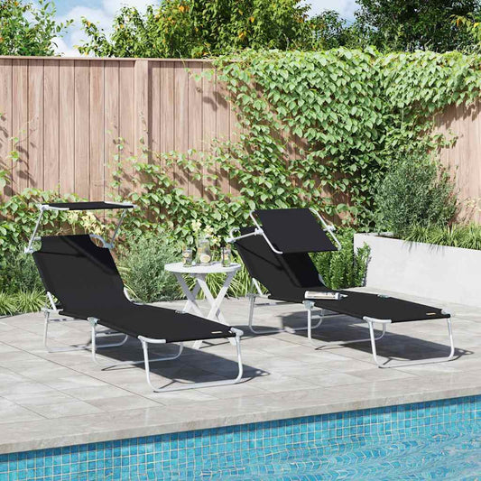 Sun Lounger 2 pcs Polyester Black