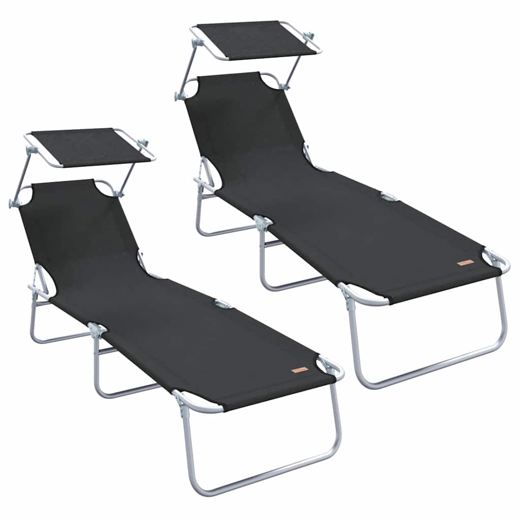 Sun Lounger Folding 2 pcs Black 58 x 188 x 77cm Polyester
