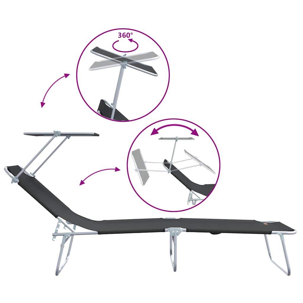Sun Lounger Folding 2 pcs Black 58 x 188 x 77cm Polyester
