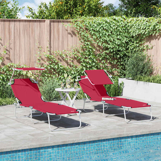 Sun Lounger 2 pcs Polyester Red