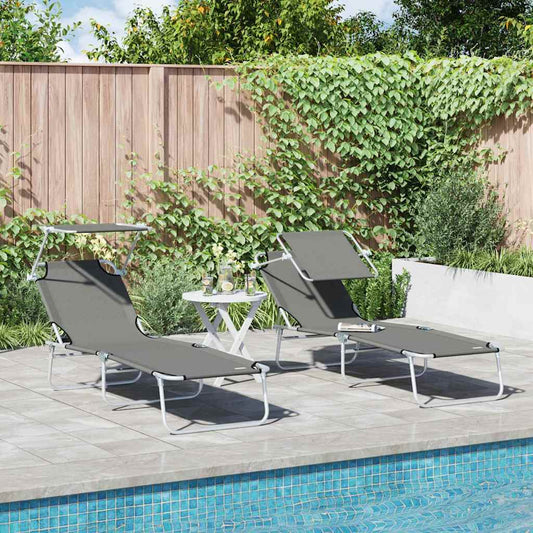 Sun Lounger 2 pcs Polyester Grey