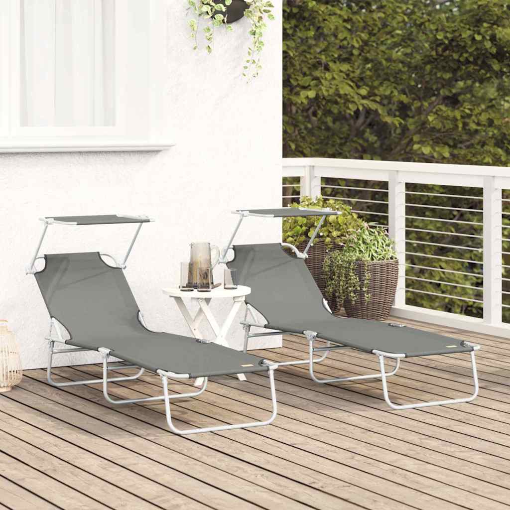 Sun Lounger Folding 2 pcs Grey 58 x 188 x 77cm Polyester