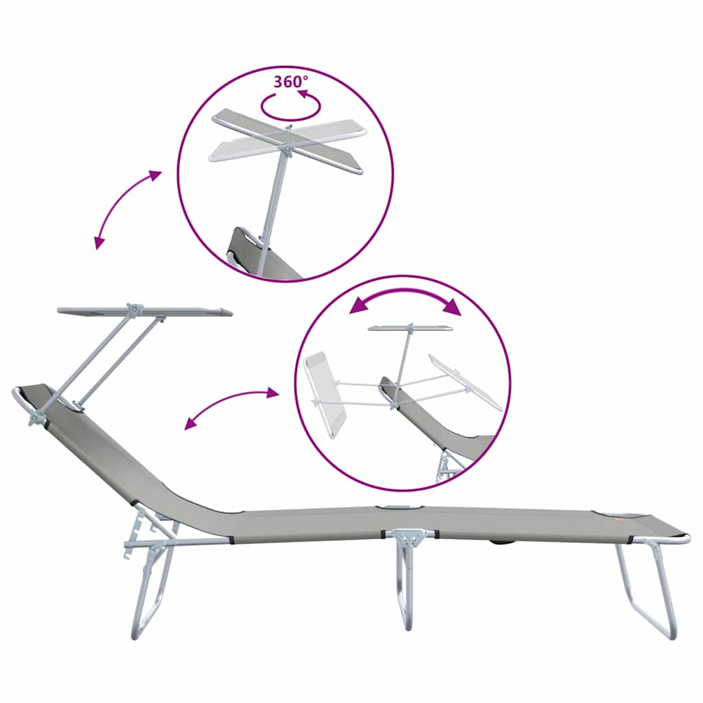 Sun Lounger Folding 2 pcs Grey 58 x 188 x 77cm Polyester