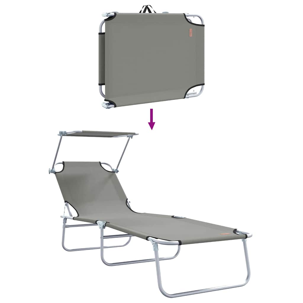 Sun Lounger Folding 2 pcs Grey 58 x 188 x 77cm Polyester