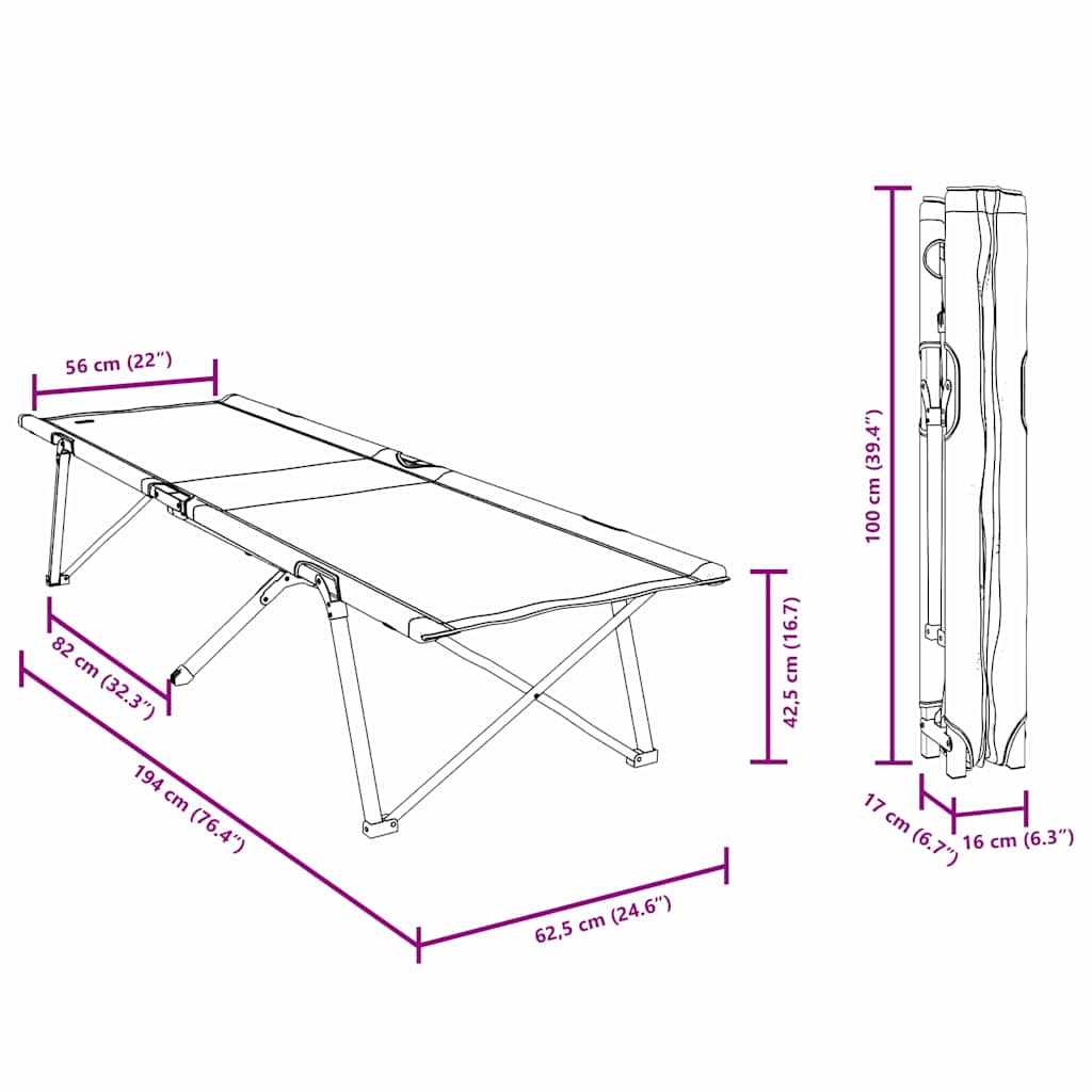 Folding Camping Bed Red 194 x 62.5 x 42.5 cm Oxford and Steel