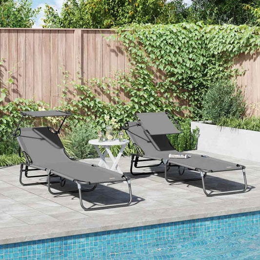 Folding Sun Lounger 2 pcs Oxford Grey