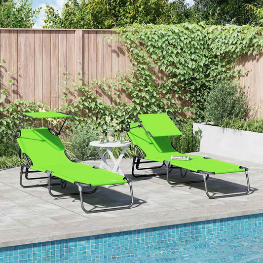 Folding Sun Lounger 2 pcs Oxford Green