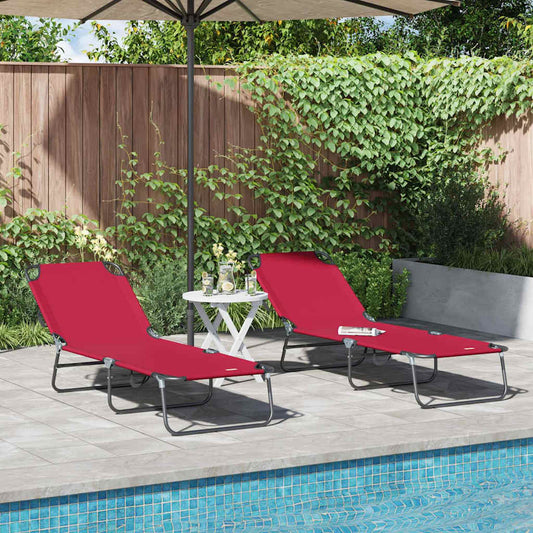 Folding Sun Lounger 2 pcs Polyester Red