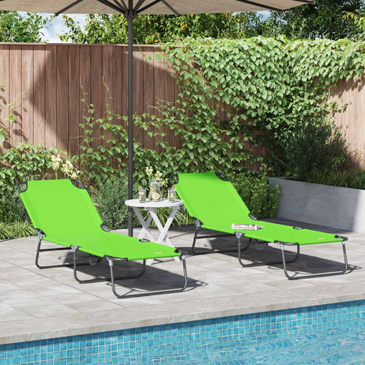 Folding Sun Lounger 2 pcs Polyester Green