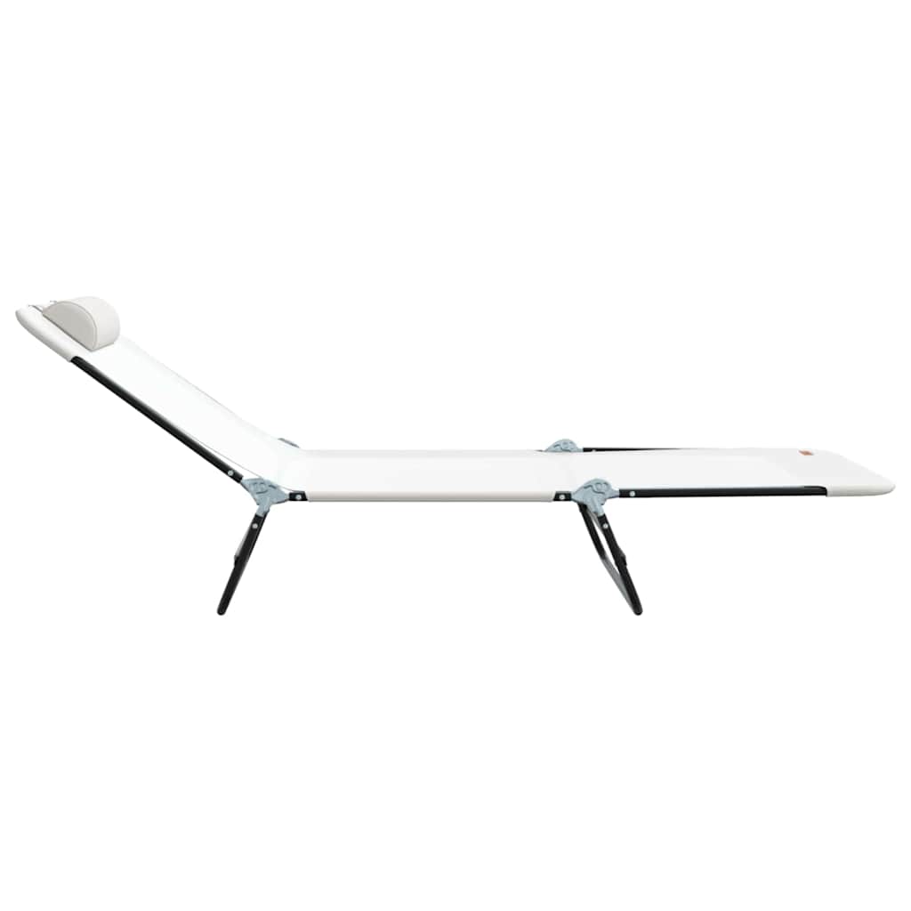 Folding Sun Lounger Folding Cream 182 x 55 x 85.5 cm Textilene