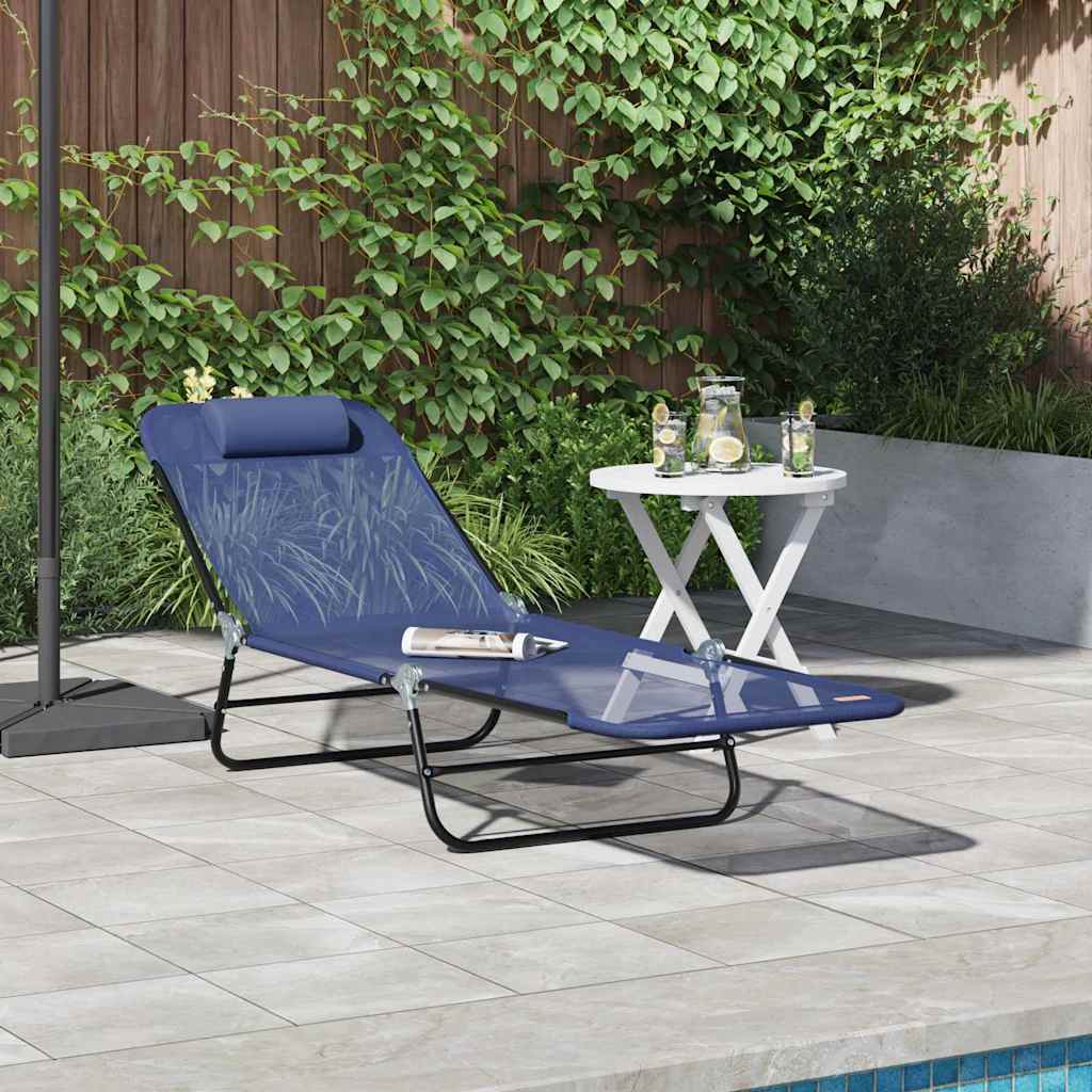Folding Sun Lounger Navy Blue 182 x 55 x 85.5 cm Textilene