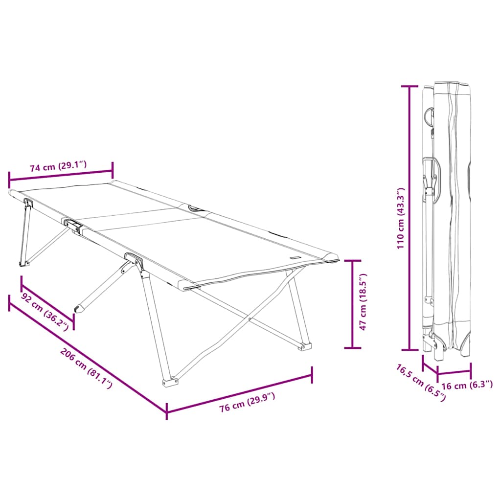 Folding Camping Bed Green 206 x 76 x 74 cm Oxford and Steel