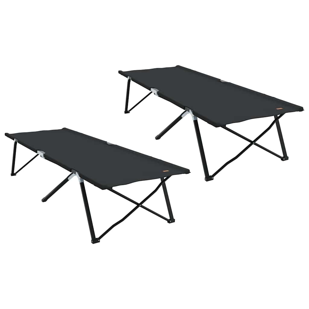 Folding Camping Bed Folding Manual 2 pcs Black 206 x 76 x 74 cm