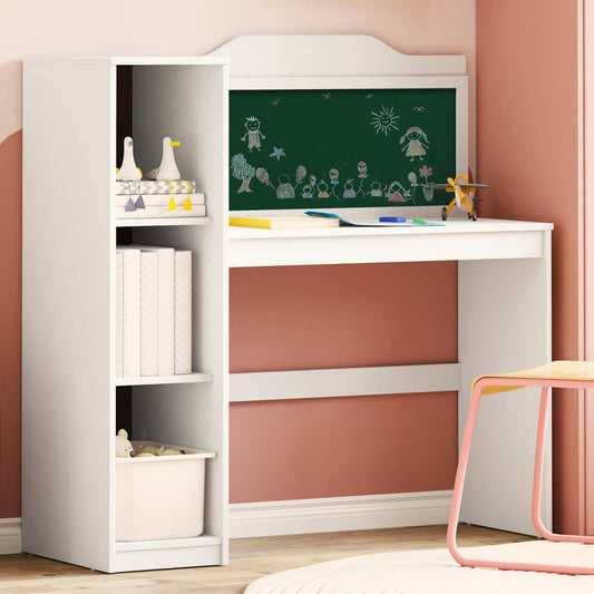 Desk with Open Storage and Chalkboard with Shelf ROROS White
