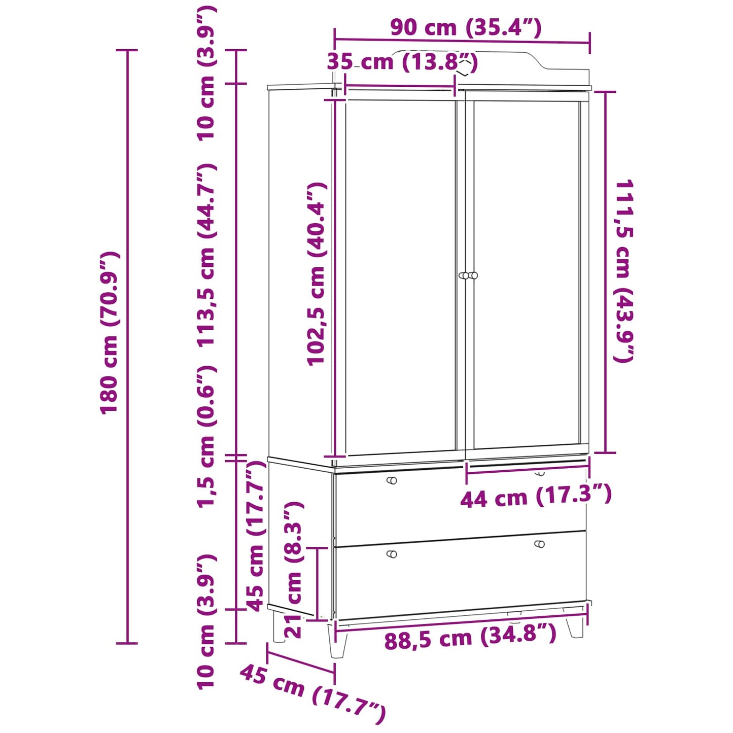 Chalkboard Wardrobe with Drawer ROROS White 90 x 45 x 180 cm