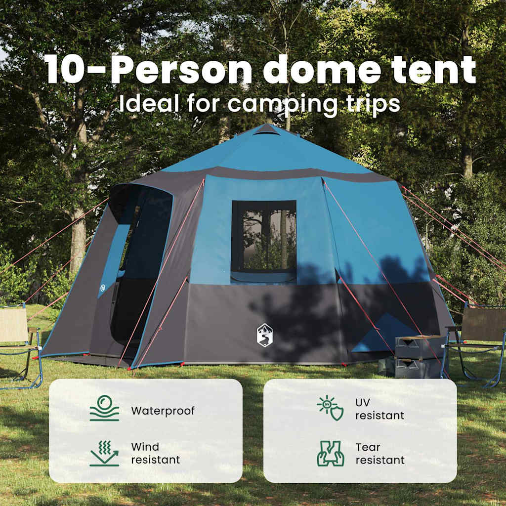 Cabin Tent 12-Person with Roof Blue and Grey 405 x 405 x 273 cm