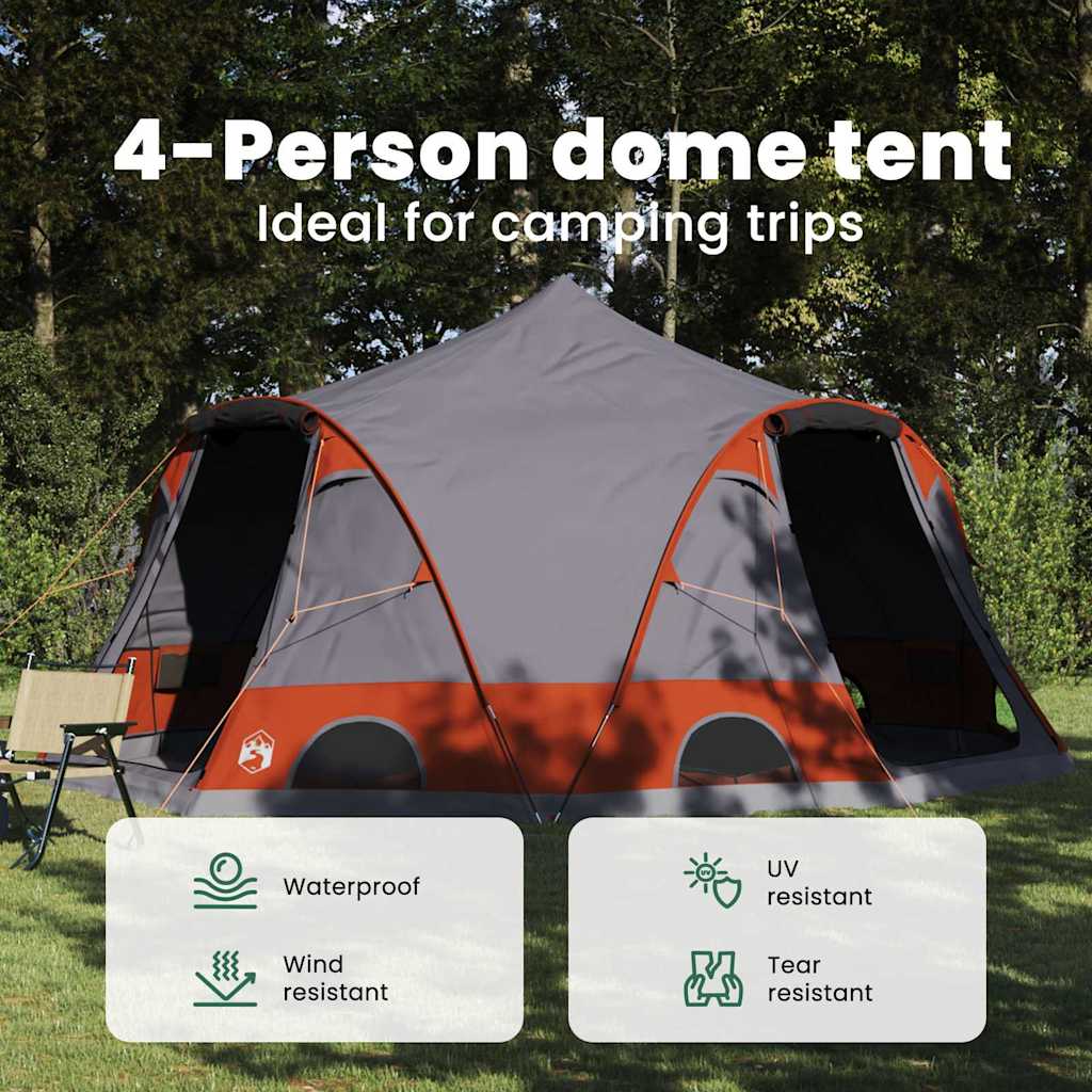 Dome Tent 4-Person with Roof Grey and Orange 505 x 450 x 248 cm