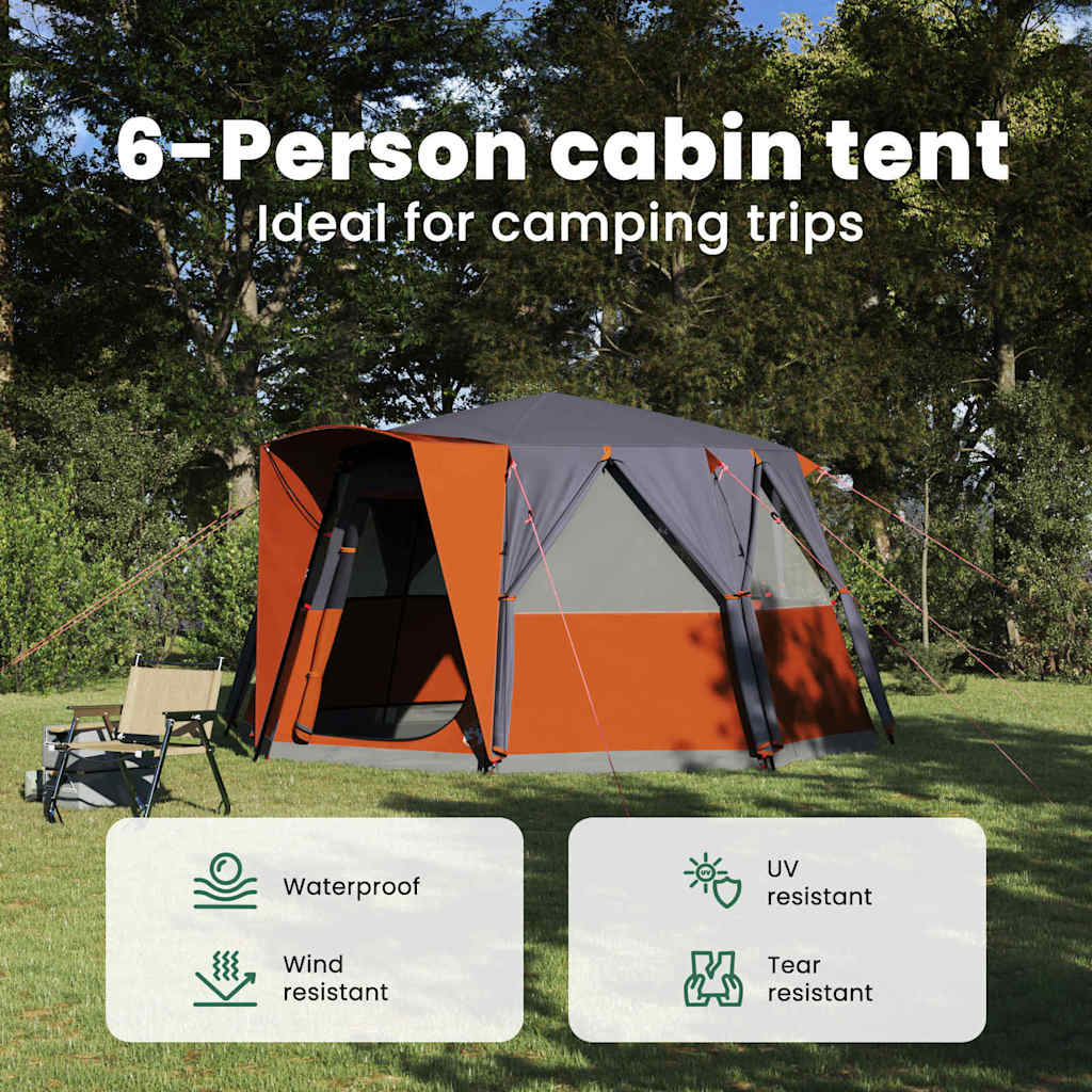 Cabin Tent 6-Person Grey and Orange 425 x 396 x 222 cm