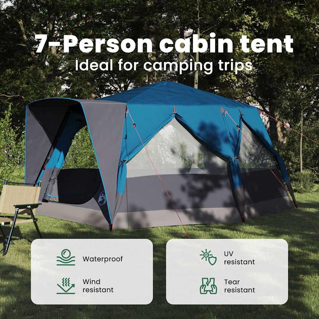 Cabin Tent 7-Person with Roof Blue 400 x 350 x 212 cm