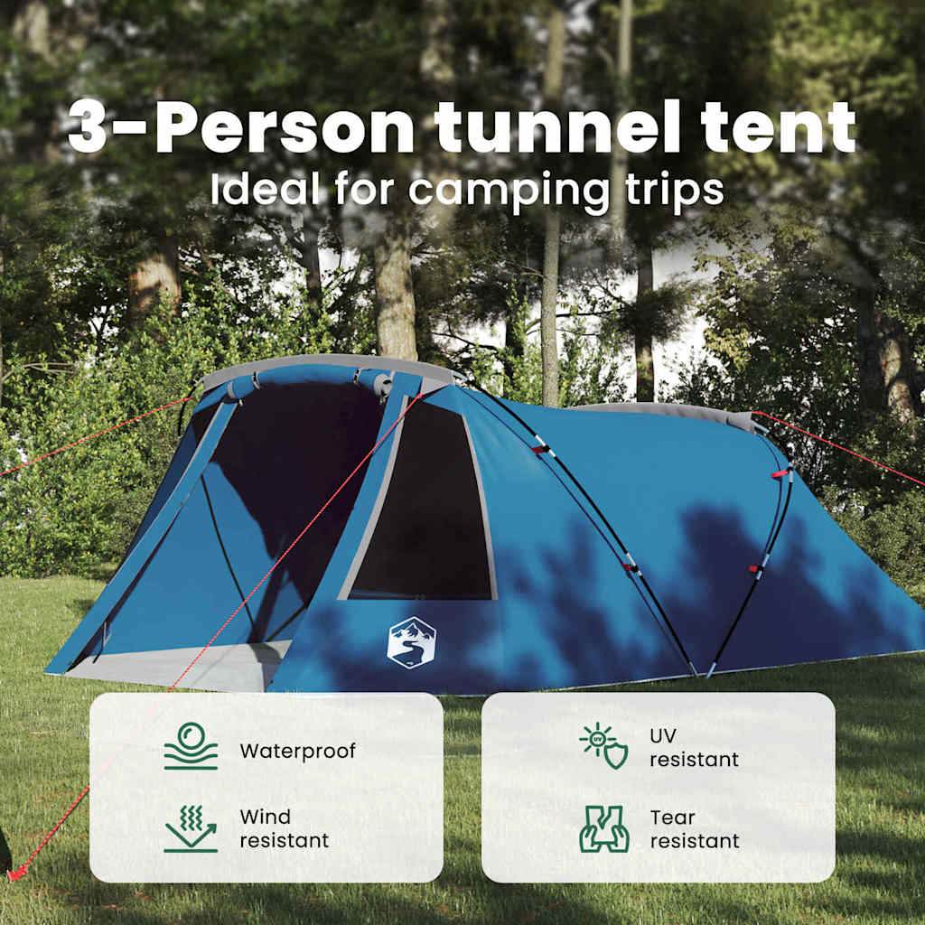 Tunnel Tent 3-Person with Roof Blue and Grey 328 x 228 x 115 cm