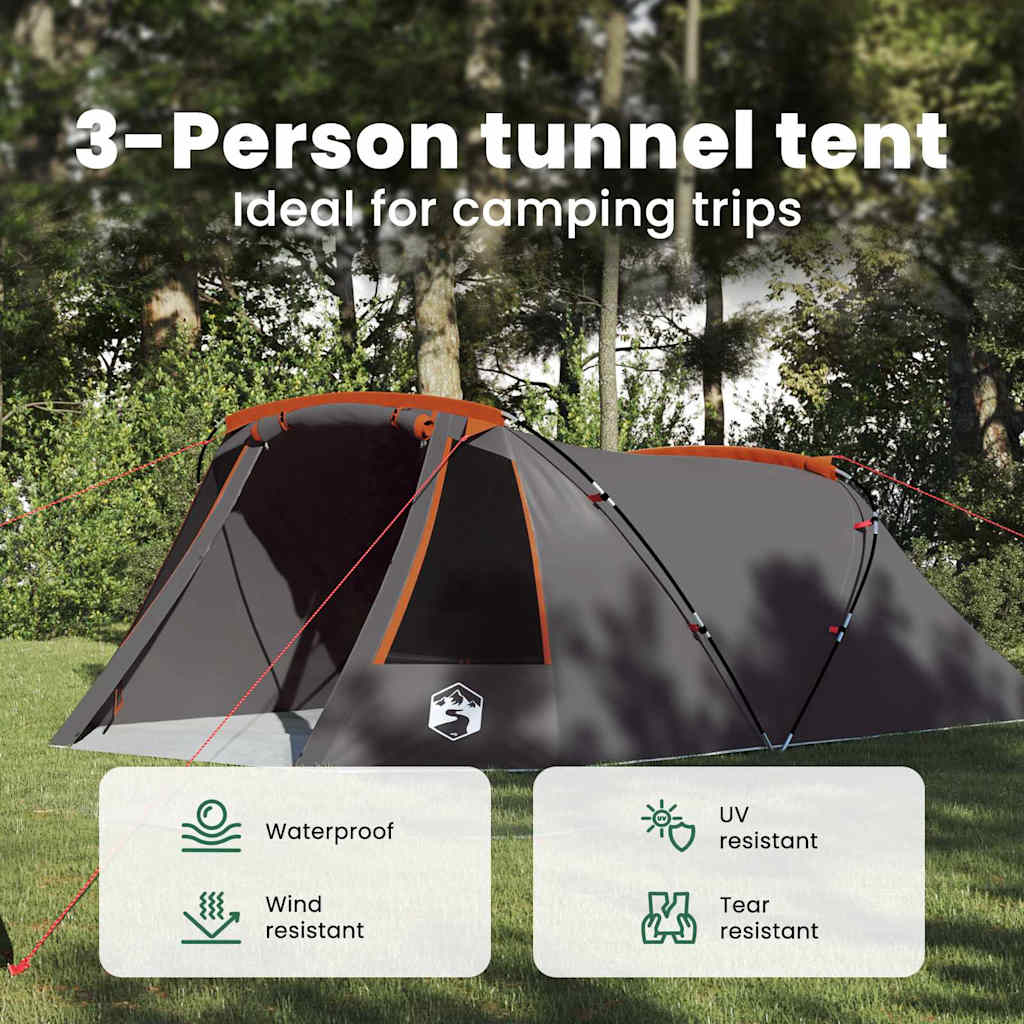 Tunnel Tent 3-Person Grey and Orange 328 x 228 x 115 cm