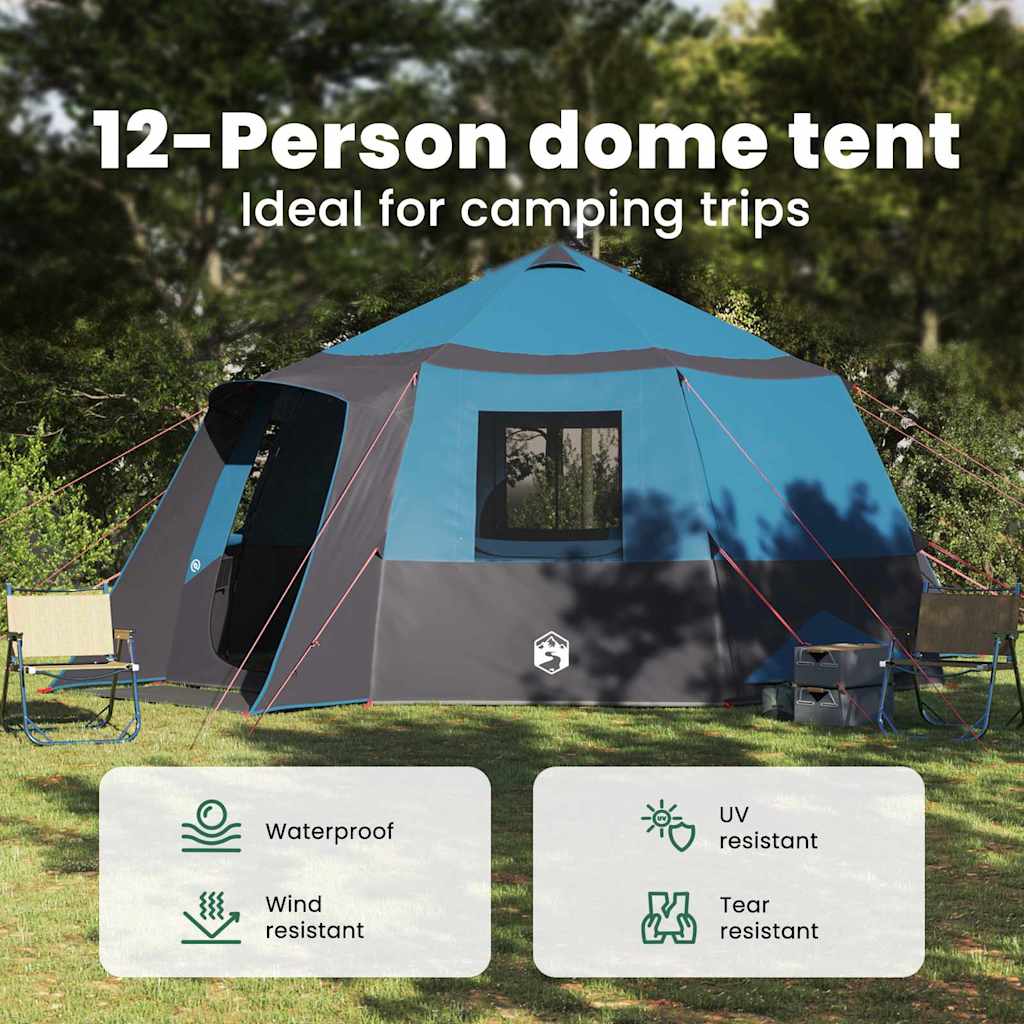 Cabin Tent 12-Person with Roof Blue and Grey 500 x 500 x 294 cm