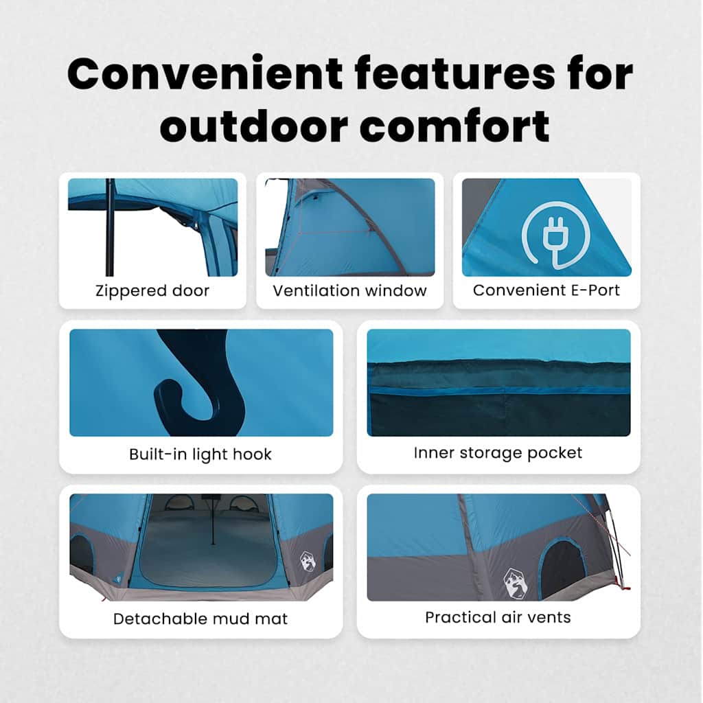 Cabin Tent 12-Person with Roof Blue and Grey 500 x 500 x 294 cm