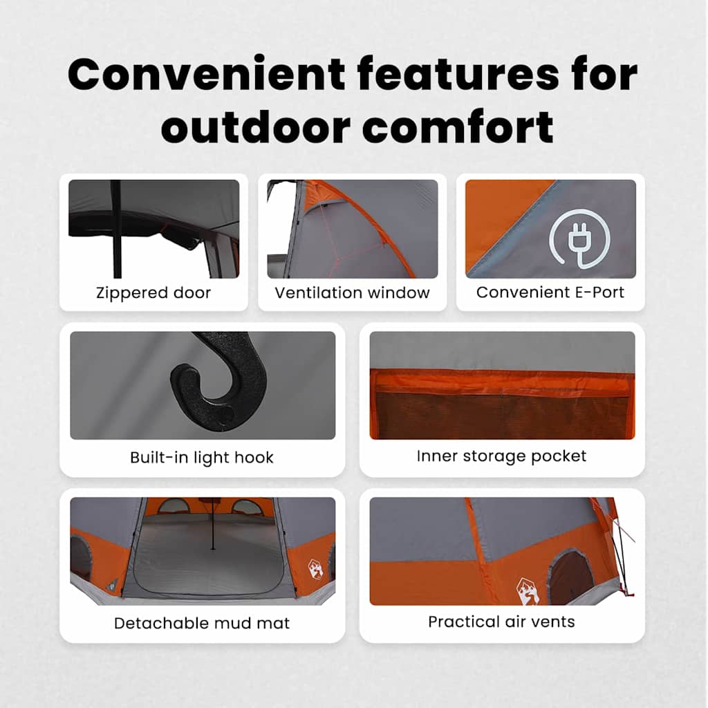 Cabin Tent 12-Person Grey and Orange 500 x 500 x 294 cm