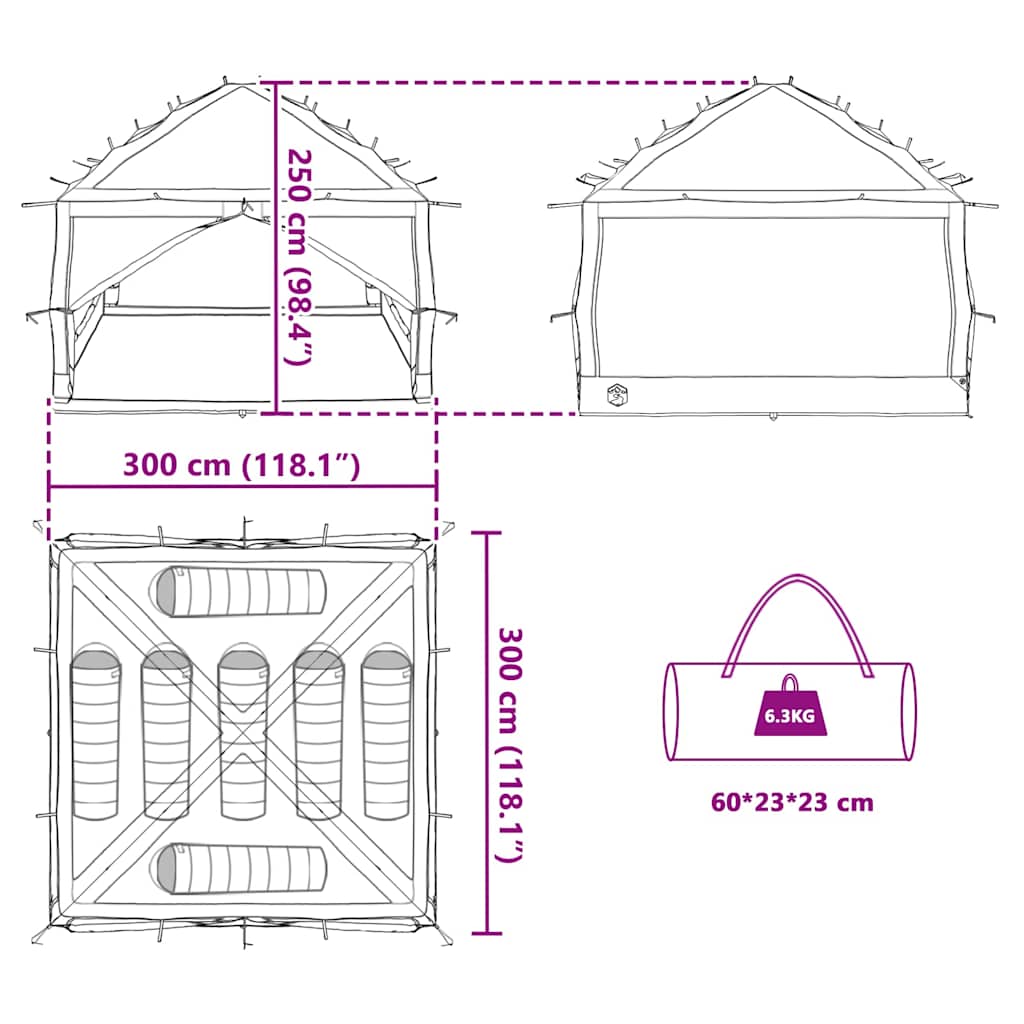 Inner Tent 7-Person with Roof Grey and Orange 300 x 300x 250 cm