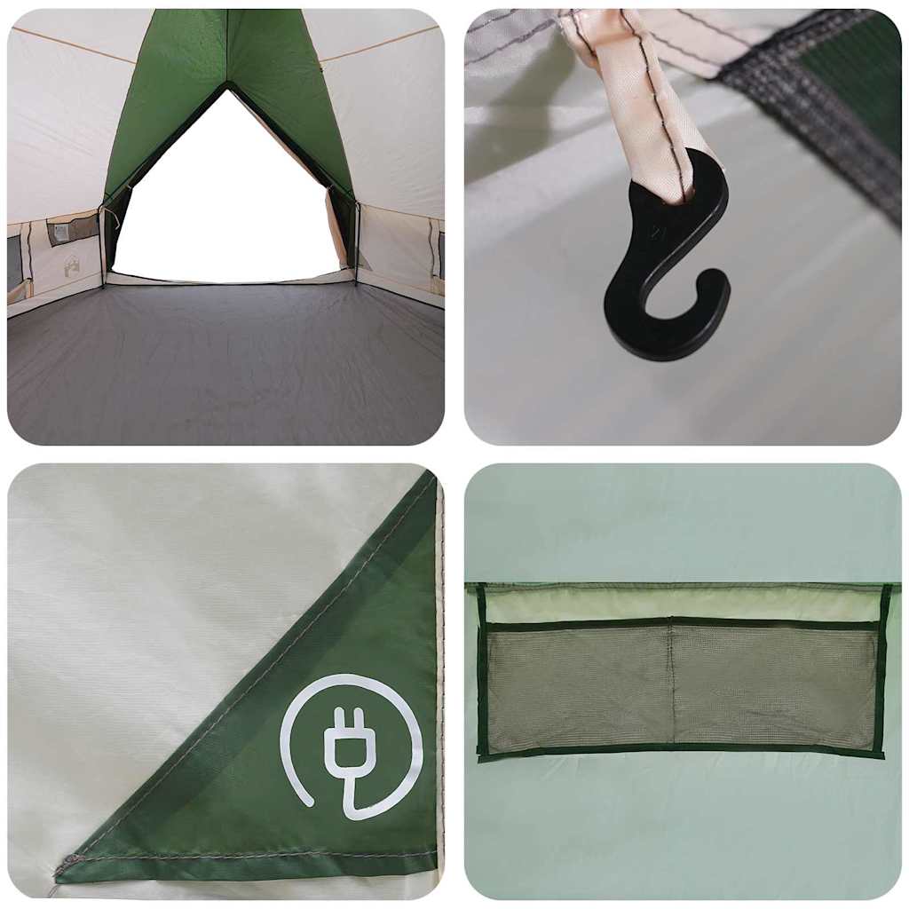 Teepee Tent 10-Person Green and White 567 x 470 x 242 cm
