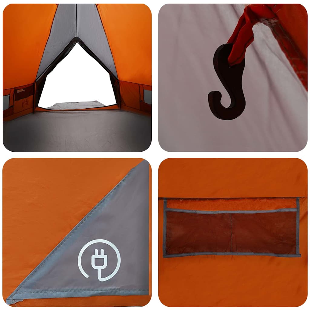 Teepee Tent 8-Person Grey and Orange 490 x 410 x 210 cm