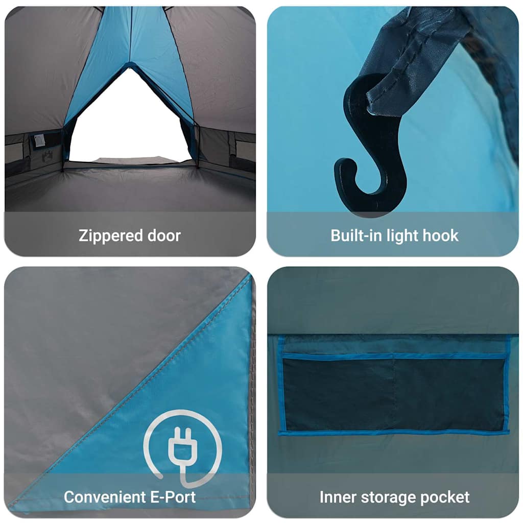 Teepee Tent 6-Person with Roof Blue and Grey 431 x 366 x 185 cm