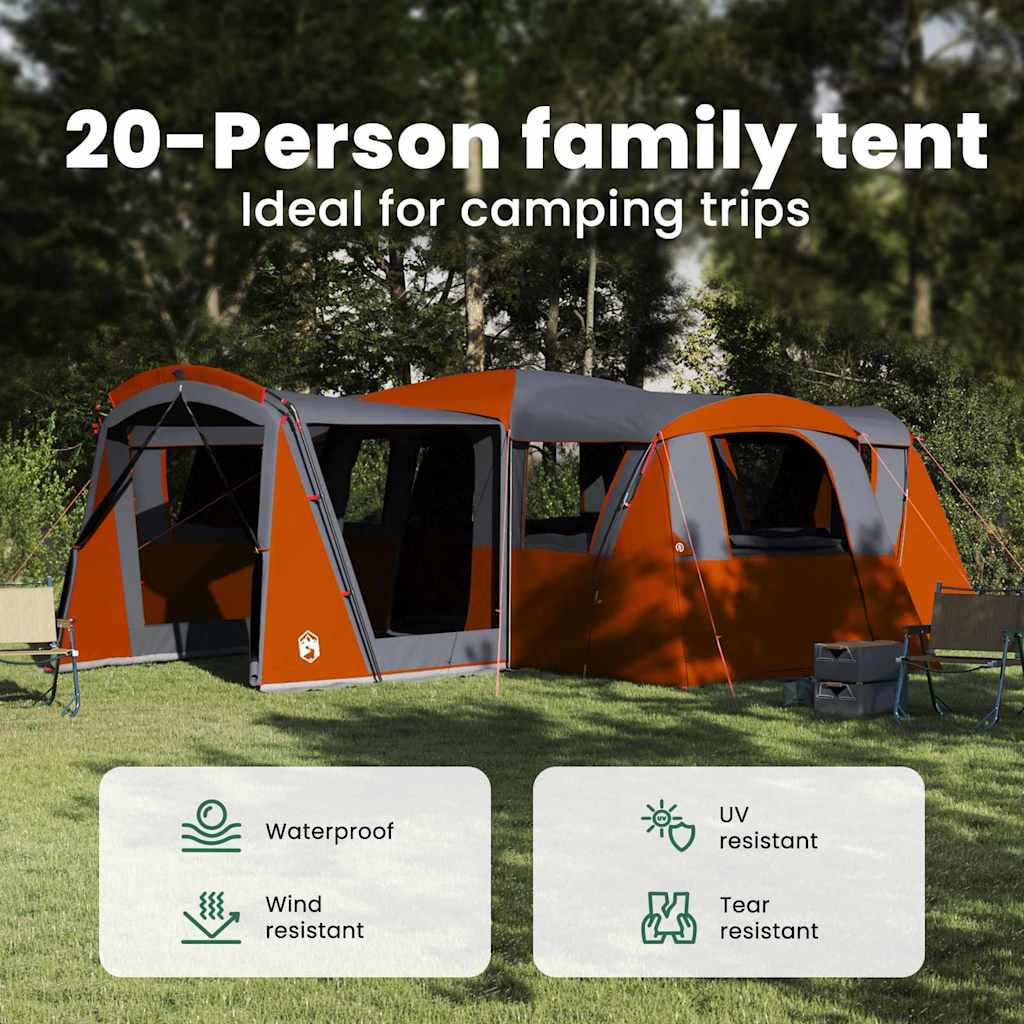 Family Tent 20-Person Grey and Orange 745 x 700 x 217 cm